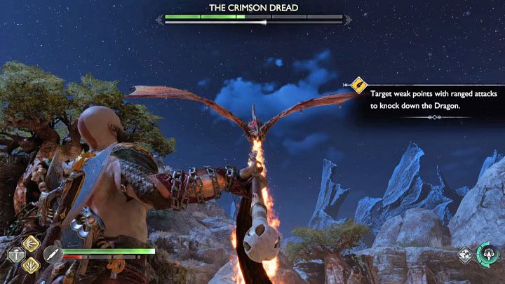 The dragon will start flying over the arena and may not want to land - you have to force it to do so - God of War Ragnarok: For Vanaheim! - walkthrough - God of War Ragnarok: Favors - Vanaheim - God of War Ragnarok Guide