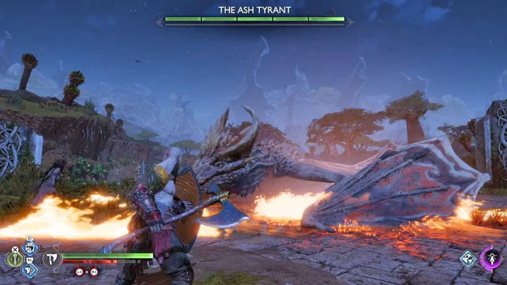 The dragon will attack mostly from above - God of War Ragnarok: The Burning Skies - walkthrough - God of War Ragnarok: Favors - Vanaheim - God of War Ragnarok Guide