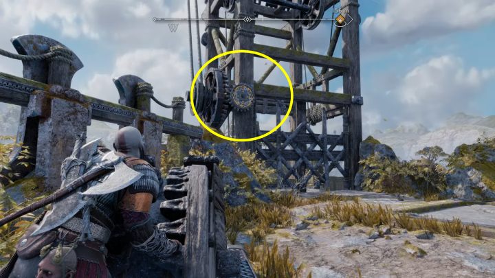Grab the wheel and lower the crane 2 levels down - God of War Ragnarok: The Weight of Chains - favor, walkthrough - God of War Ragnarok: Favors - Svartalfheim - God of War Ragnarok Guide