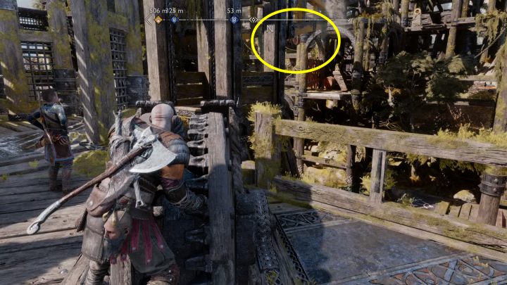 When you enter the first level, approach the crane and lower the platform using the Blades of Chaos - God of War Ragnarok: In Service of Asgard - favor, walkthrough - God of War Ragnarok: Favors - Svartalfheim - God of War Ragnarok Guide