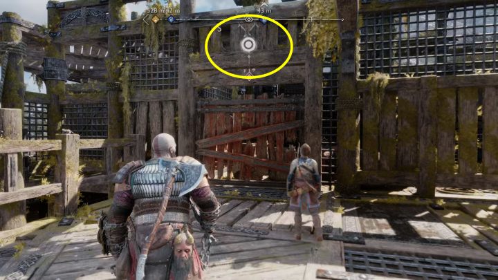 Jump to the other side and set fire to the red fuel barrel to destroy the boards blocking the way - God of War Ragnarok: In Service of Asgard - favor, walkthrough - God of War Ragnarok: Favors - Svartalfheim - God of War Ragnarok Guide