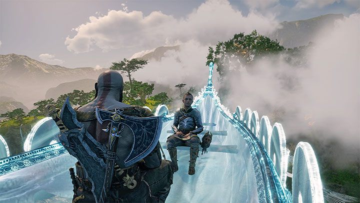 You will start the flight to the Crater - no interactions are performed here - God of War Ragnarok: Scent of Survival - favor, walkthrough - God of War Ragnarok: Favors - Vanaheim - God of War Ragnarok Guide