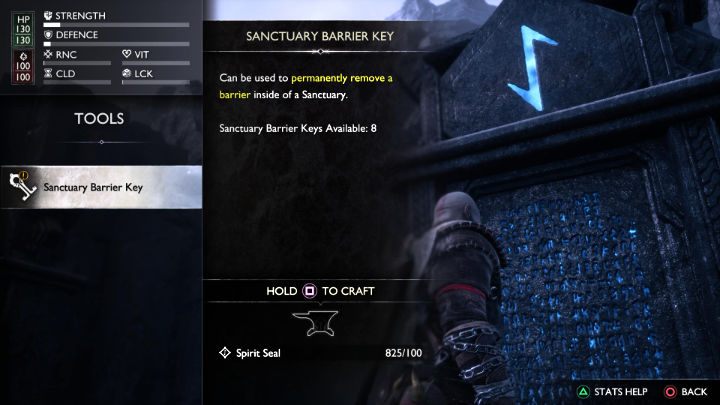 Sanctuary Barrier Keys can be bought for Spirit Seals at a Tablet of Influence - these are found in the hub area from which you start every excursion into Valhalla - God of War Ragnarok Valhalla: How to open a Sanctuary Barrier? - God of War Ragnarok: Valhalla DLC - God of War Ragnarok Guide