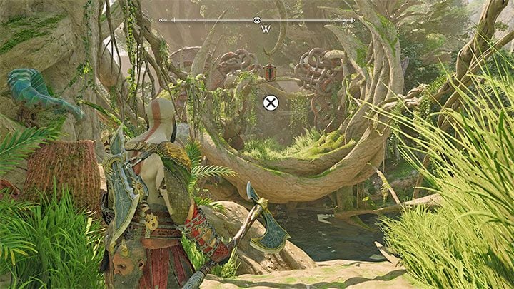 If you're traveling during the day, you can grab the interactive hook point shown in the picture - God of War Ragnarok: Path of Destruction - walkthrough - God of War Ragnarok: Favors - Vanaheim - God of War Ragnarok Guide