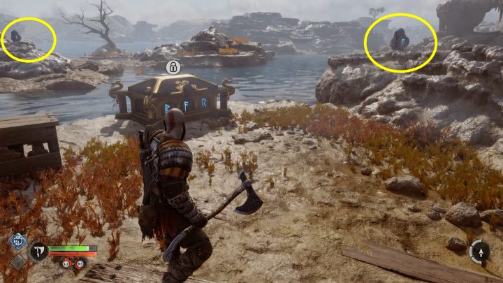To open the chest, you must destroy three rune stones - God of War Ragnarok: Aurvangar Wetlands, Svartalfheim - secrets, collectibles - God of War Ragnarok: Svartalfheim - God of War Ragnarok Guide