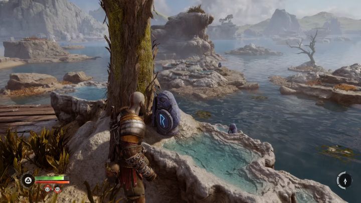 The third stone is on a rock next to the chest - God of War Ragnarok: Aurvangar Wetlands, Svartalfheim - secrets, collectibles - God of War Ragnarok: Svartalfheim - God of War Ragnarok Guide