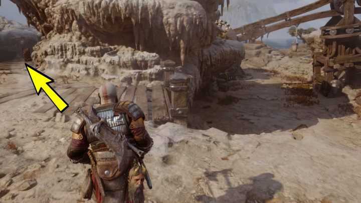 After leaving the boat, use the handle on the left and jump up - God of War Ragnarok: Aurvangar Wetlands, Svartalfheim - secrets, collectibles - God of War Ragnarok: Svartalfheim - God of War Ragnarok Guide