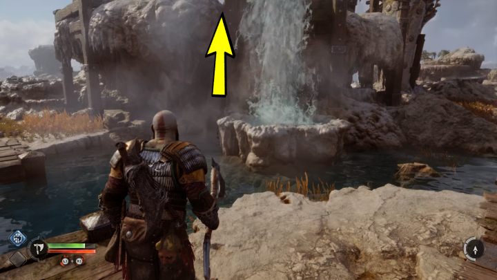Use your axe to freeze the geyser near the rock - God of War Ragnarok: Aurvangar Wetlands, Svartalfheim - secrets, collectibles - God of War Ragnarok: Svartalfheim - God of War Ragnarok Guide