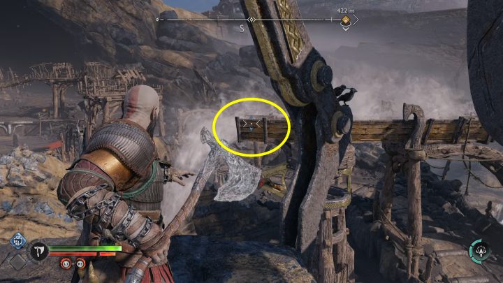 Jump on a stone block and use an axe to freeze the water stream - God of War Ragnarok: Jarnsmida Pitmines, Svartalfheim - secrets, collectibles - God of War Ragnarok: Svartalfheim - God of War Ragnarok Guide