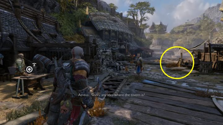 To be exact, next to bags near Sindri's shop - God of War Ragnarok: Nidavellir, Svartalfheim - secrets, collectibles - God of War Ragnarok: Svartalfheim - God of War Ragnarok Guide