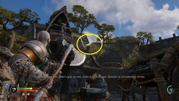 You will find him sitting on the roof of the building, near Sindri's store - God of War Ragnarok: Nidavellir, Svartalfheim - secrets, collectibles - God of War Ragnarok: Svartalfheim - God of War Ragnarok Guide