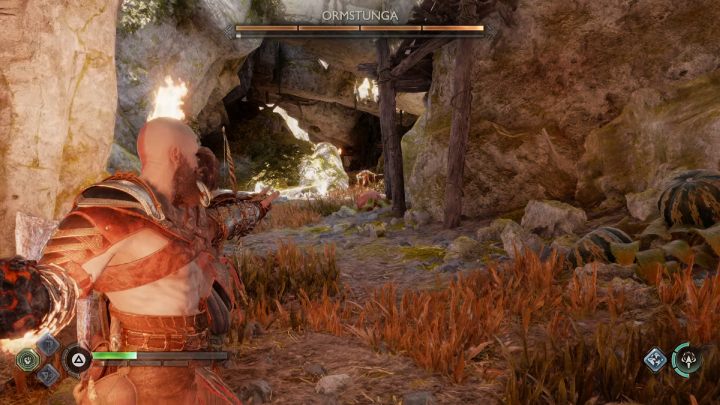 Use the bombs appearing from time to time and try to parry its attacks with your shield - God of War Ragnarok: The Lost Treasure - favor, walkthrough - God of War Ragnarok: Favors - Svartalfheim - God of War Ragnarok Guide