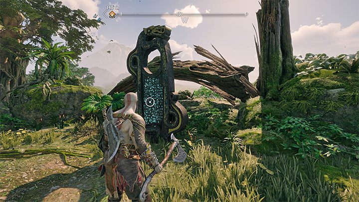 This vertical rune board is found right after experiencing the first time of the day switch - God of War Ragnarok: Western Barri Woods, Vanaheim - secrets, collectibles - God of War Ragnarok: Vanaheim - God of War Ragnarok Guide