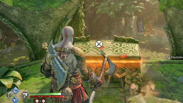 The chest is in the northern part of the ruins which are neighboring a beach - God of War Ragnarok: Pilgrims Landing, Vanaheim - secrets, collectibles - God of War Ragnarok: Vanaheim - God of War Ragnarok Guide