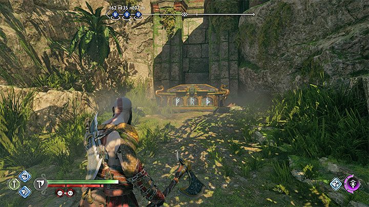 The chest with runes is in the western part of the lower area - God of War Ragnarok: Cliffside Ruins, Vanaheim - secrets, collectibles - God of War Ragnarok: Vanaheim - God of War Ragnarok Guide