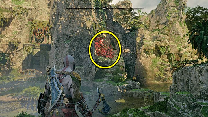 You will find shield 2 to the right of the chest - God of War Ragnarok: Cliffside Ruins, Vanaheim - secrets, collectibles - God of War Ragnarok: Vanaheim - God of War Ragnarok Guide