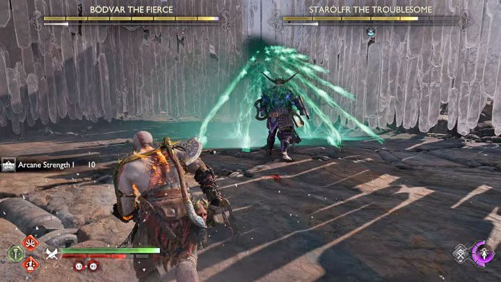 Among her moves, Starolfr can - God of War Ragnarok: How to defeat Bodvar the Fierce and Starolfr the Troublesome? - God of War Ragnarok: Berserkers - God of War Ragnarok Guide