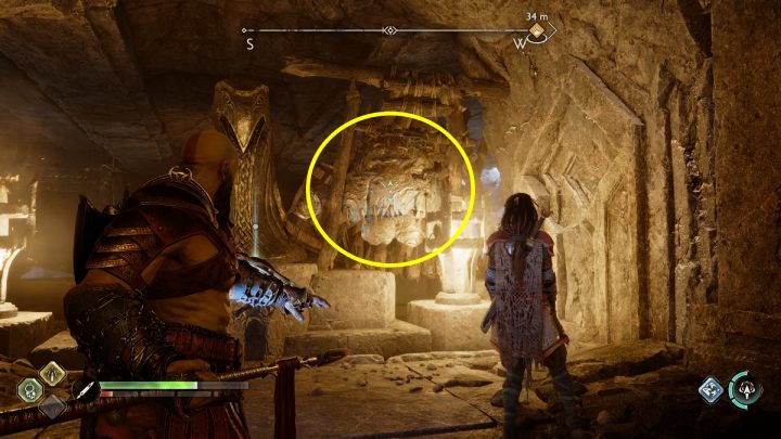 Jump down and move the chain to reveal an underground chamber - God of War Ragnarok: The Oarsmen, Midgard - secrets, collectibles - God of War Ragnarok: Midgard - God of War Ragnarok Guide