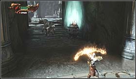 Once on top, head right and jump over the gap (there are blue crystals in the area, but you cant destroy them right now) - Walkthrough - Judges of the Underworld | Walkthrough - Walkthrough - God of War 3 Game Guide & Walkthrough
