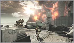 After getting outside, fly over the gap and get ready for a fight - Walkthrough - The City of Olympia | Walkthrough - Walkthrough - God of War 3 Game Guide & Walkthrough
