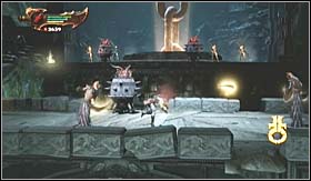 A bit further, covering the path which leads towards the top, you will discover two chests with red and blue orbs (just after the fight with the new breed of enemies) - Trophies - Gorgon Eyes | Trophies - Trophies - God of War 3 Game Guide & Walkthrough