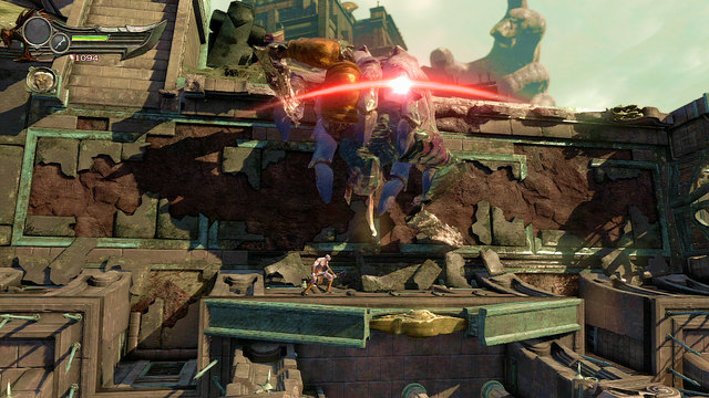 Alternately dodging and attacking, youll make a red arc to appear over boss head - Fight with Hand of Hecatonchire - Chapter 1: Prison of the Damned - God of War: Ascension - Game Guide and Walkthrough