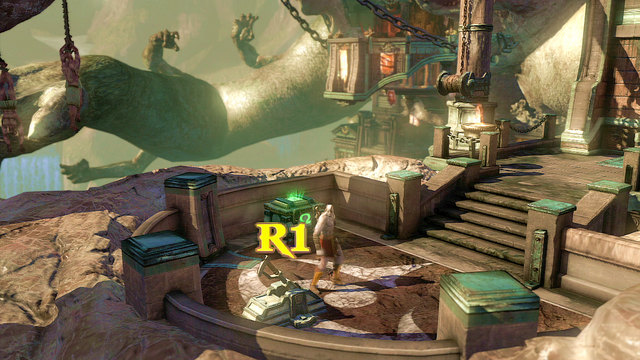 Youll run into a green chest and another lever - Fight with the Cyclope - Chapter 3: The Guard House - God of War: Ascension - Game Guide and Walkthrough