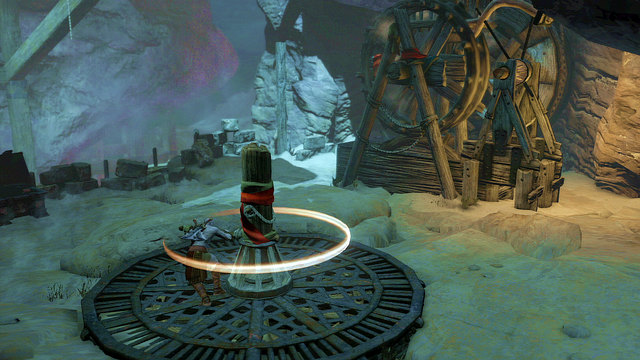 Catch lever and go round until the mechanism stops - The beginning of the village - Chapter 5: The Village of Kirra - God of War: Ascension - Game Guide and Walkthrough