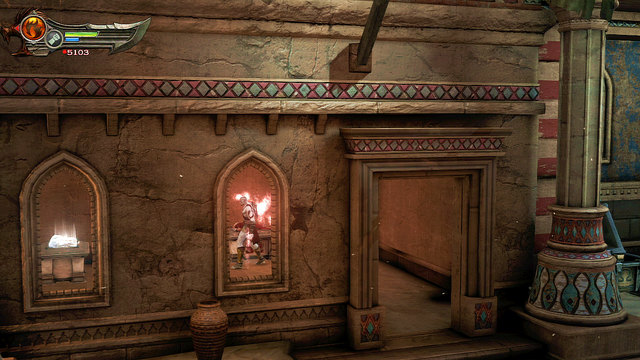 After that search the area - Broken bridge, Roller-Riddle and Medusa - Chapter 5: The Village of Kirra - God of War: Ascension - Game Guide and Walkthrough