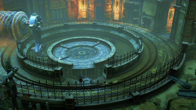 When the roller passes an entrance, follow him carefully until you find a barricade of boards - Broken bridge, Roller-Riddle and Medusa - Chapter 5: The Village of Kirra - God of War: Ascension - Game Guide and Walkthrough