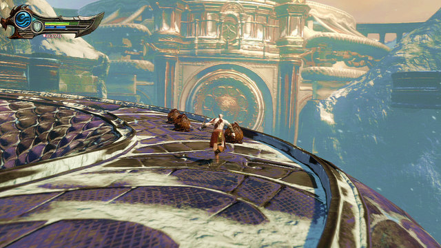 Being again on a violet snake, destroy hatcheries, jump inside him and at the end of the slide jump and grab - Walkthrough - Chapter 8: The Pythons Belly - God of War: Ascension - Game Guide and Walkthrough