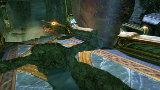 Stay to the right side and run, jumping over the breaches - Walkthrough - Chapter 12: The Oracles Chamber - God of War: Ascension - Game Guide and Walkthrough