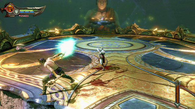 When the all columns are destroyed, boss will attack you with combos - Walkthrough - Chapter 12: The Oracles Chamber - God of War: Ascension - Game Guide and Walkthrough