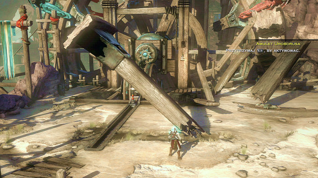 Now go to the lever and use an Amulet at mill-wheel - Walkthrough - Chapter 14: The Cistern (pt. 2) - God of War: Ascension - Game Guide and Walkthrough