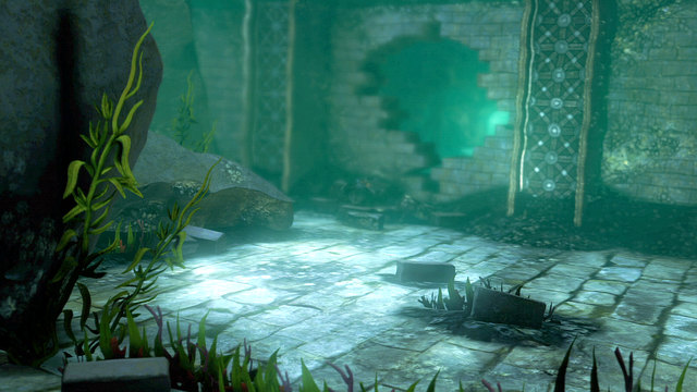 When the obstacle is done, open green chest on left and jump into the water - Walkthrough - Chapter 15: The Grotto - God of War: Ascension - Game Guide and Walkthrough