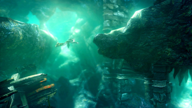 Swimming forward, you get to a moment when the camera sets itself at Kratos side - Walkthrough - Chapter 15: The Grotto - God of War: Ascension - Game Guide and Walkthrough