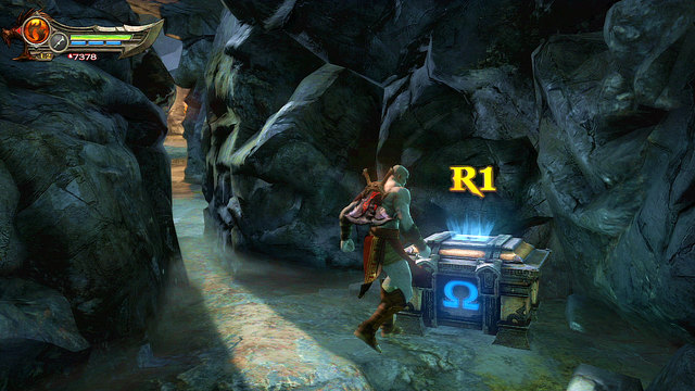 After jumping onto ground, loot chests and go through a breach on left - Walkthrough - Chapter 15: The Grotto - God of War: Ascension - Game Guide and Walkthrough