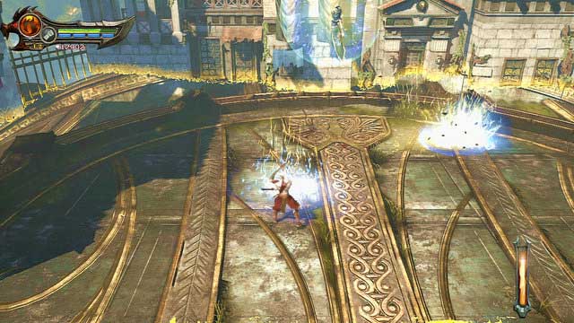 After hitting her hard, Fury creates a barrier and starts throwing blasts at you - Walkthrough - Chapter 20: The Gauntlet of Apollo - God of War: Ascension - Game Guide and Walkthrough