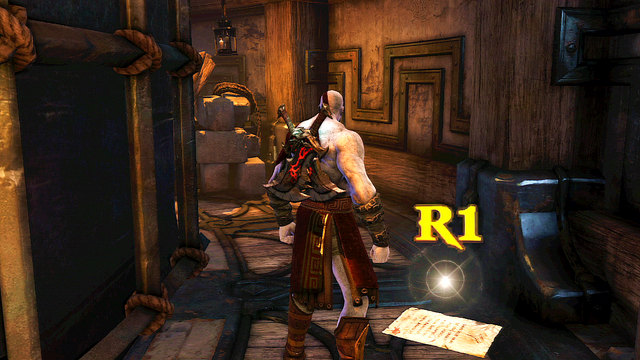 Move a bit left and push a big wheel - Walkthrough - Chapter 22: The Ribs of Apollo - God of War: Ascension - Game Guide and Walkthrough