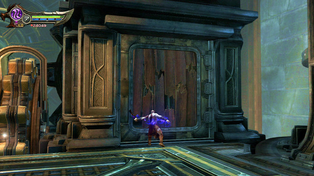 Nearby you find a chamber closed by a wooden wall which you have to destroy - Lighting the Furnace - Chapter 23: The Furnace - God of War: Ascension - Game Guide and Walkthrough