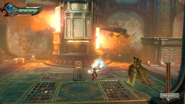 After that, use a platform moved by a gearwheel, get onto an upper level and defeat flying enemies - Onto the Furnaces Top - Chapter 23: The Furnace - God of War: Ascension - Game Guide and Walkthrough