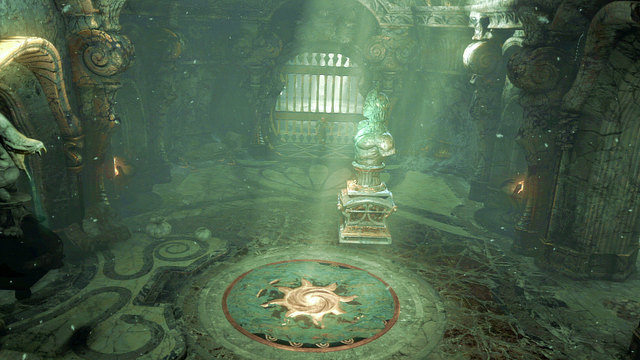 Now sniff the gas and take the statue from the trapdoor and run to get in between the risen and lowered gates - Gorgon Eyes and Phoenix Feathers (chapters 6-8, 10) - Artifacts, Gorgon Eyes and Phoenix Feathers - God of War: Ascension - Game Guide and Walkthrough