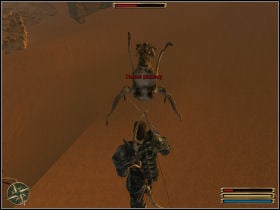When you listen to Cris and let him to show you his old campsite (described earlier), find the wounded sandcrawler and kill it - Mora Sul - Varant - Gothic 3 - Game Guide and Walkthrough