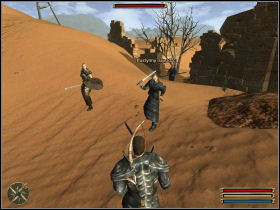 Follow Kirk to the bandits' hideout but be prepared for a betrayal: Kirk is one of the raiders and attacks you - Mora Sul - Varant - Gothic 3 - Game Guide and Walkthrough