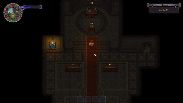 Once you acquire +5 graveyard rating, you can complete the mission by talking to Episcop, giving you access to the church - How to develop your graveyard in Graveyard Keeper? - Church and graveyard - Graveyard Keeper Game Guide