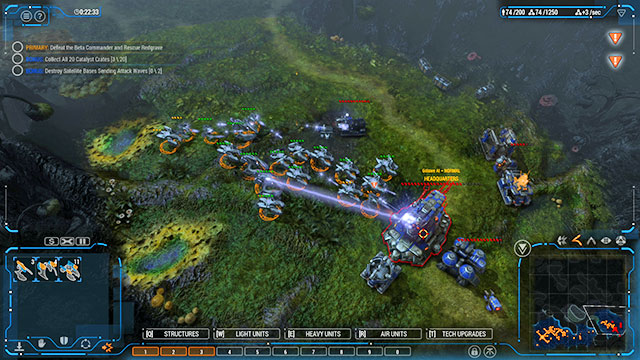 After you have destroyed the eastern base, leave small defensive units and take the rest to the man base - Mission 8 - The Observatory - Human campaign - Grey Goo - Game Guide and Walkthrough