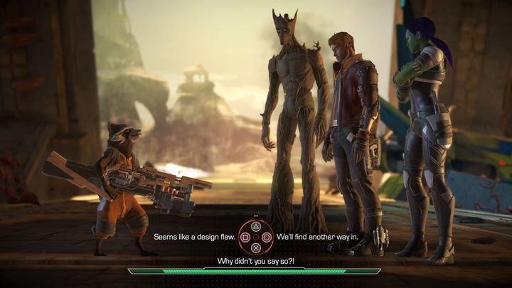 Youll reach a huge gate - Marvels Guardians of the Galaxy: An alien planet - Marvels Guardians of the Galaxy: Episode 1 - Tangled Up in Blue - Marvels Guardians of the Galaxy: The Telltale Series Game Guide