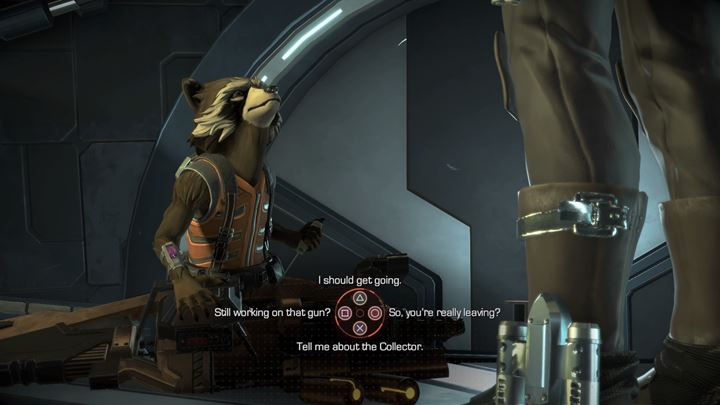 Switch to the opposite direction and pass near Thanos body to find Ratchet - Marvels Guardians of the Galaxy: Back on the ship - Marvels Guardians of the Galaxy: Episode 1 - Tangled Up in Blue - Marvels Guardians of the Galaxy: The Telltale Series Game Guide