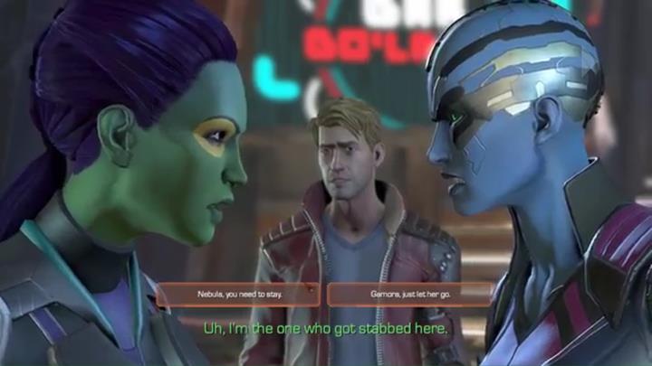 This choice occurs soon after the previous one - Marvels Guardians of the Galaxy: Important choices More Than a Feeling - Marvels Guardians of the Galaxy: Episode 3 - More Than a Feeling - Marvels Guardians of the Galaxy: The Telltale Series Game Guide