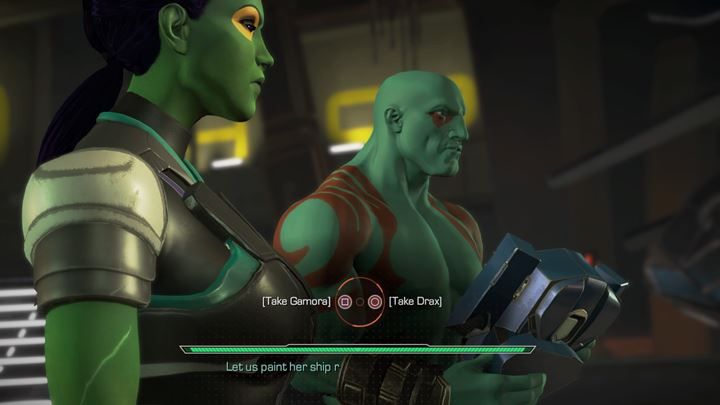 A new choice appears once youve delivered Thanos body and got through a short action sequence - Marvels Guardians of the Galaxy: Important choices Tangled Up in Blue - Marvels Guardians of the Galaxy: Episode 1 - Tangled Up in Blue - Marvels Guardians of the Galaxy: The Telltale Series Game Guide